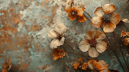 Fototapeta premium Macro shot of abstract florals with a rustic texture, blending earthy tones and organic shapes. 