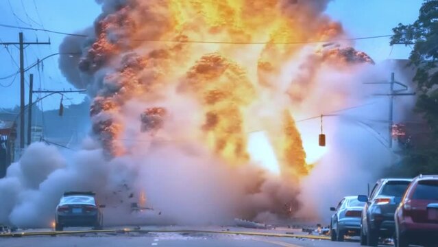 A car bomb exploded near intersection. Very high explosive force