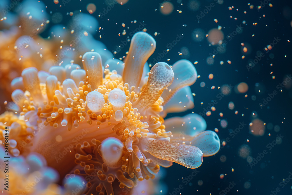 Aufkleber An abstract interpretation of a coral spawning event, with coral polyps emitting luminescent particles,