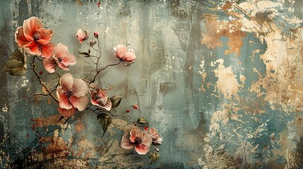 Rustic floral textures on an abstract backdrop, showcasing a blend of vintage charm and modern design. 