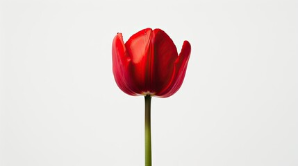 A vibrant red tulip bloom set against a pristine white background perfect for Easter or Valentine s Day greetings