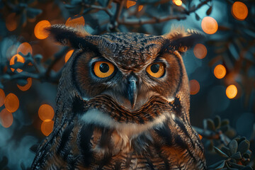A night scene where the stars are glowing eyes of nocturnal animals, and the moon is a softly glowing owl,