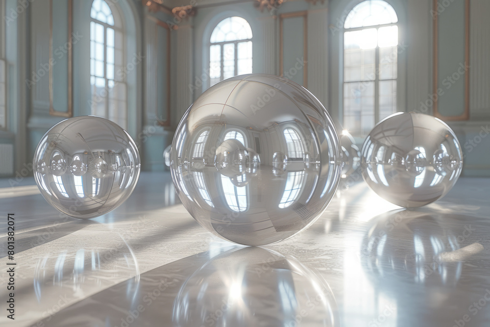 Leinwandbilder an artistic installation of 3d floating orbs that cluster together or drift apart based on environme