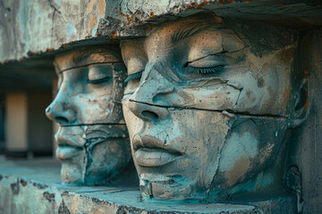 A 3D street art piece that only reveals its full image when viewed from certain angles or distances,