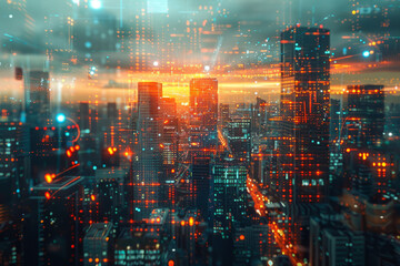 Fototapeta premium A virtual cityscape where every building is constructed using fractal architectural principles,