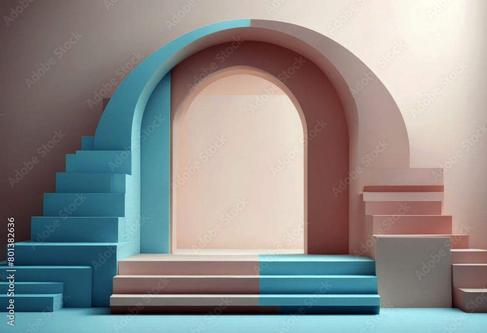 Poster 'primitive 3d template background minimalistic arch splay deco shapes render mock art podium stairs 