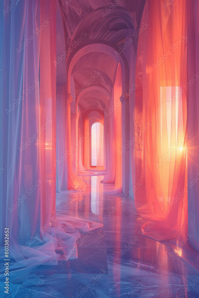 Leinwandbilder a room where the walls are made of a breathable material that pulsates and changes color with the ro