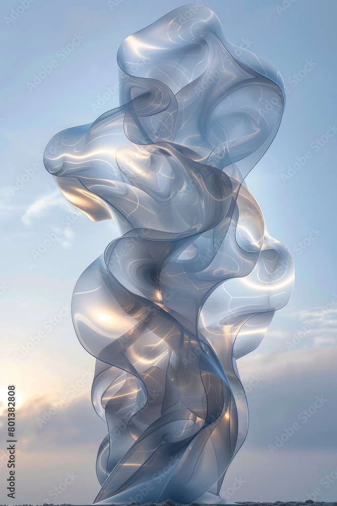 Fototapete a series of sculptures that appear made from clouds, constantly reshaping and moving gently,