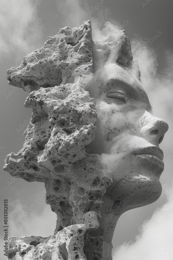 Aufkleber a series of sculptures that appear made from clouds, constantly reshaping and moving gently,