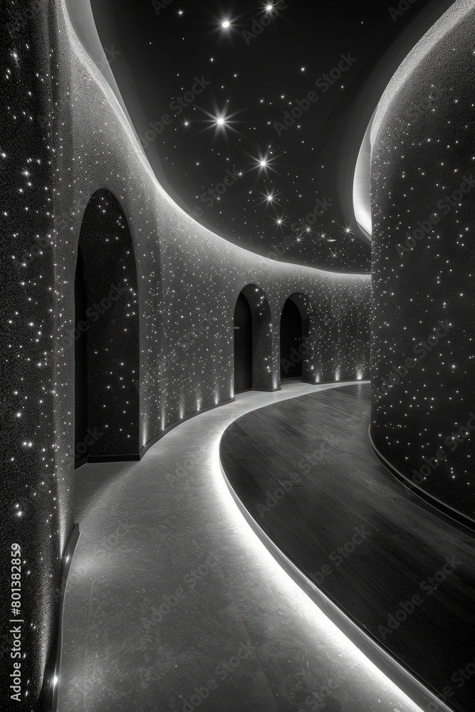 Aufkleber A corridor lined with a material that reflects sound in visible waves, allowing visitors to see their voices as they speak,