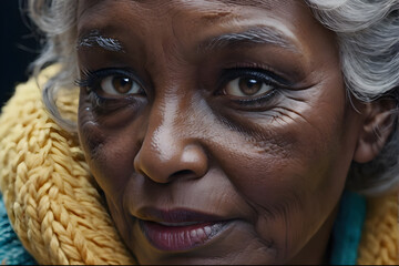 Portrait of a senior African American woman wearing a warm scarf.