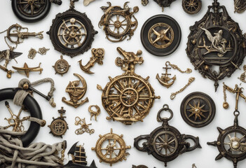 'monochrome colorful frames symbols nautical pirate adventures marine white isolated transportation hunt treasure old concept map adventure transport'