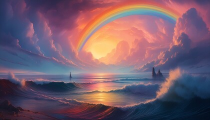 "Storm's Embrace: Awe-Inspiring Rainbow Illumination"
