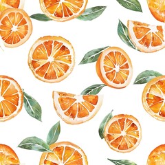 watercolor oranges seamless pattern, white background