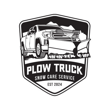 Plow truck badge design logo, good for plow snow truck business company logo	