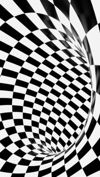 psychedelic abstract black and white checkered animated background, hypnotic optical illusion, 4k seamless loop backdrop	