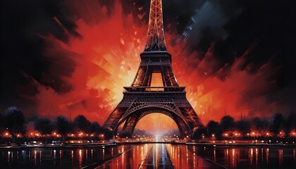 Elegant Minimalist Oil Painting of the Eiffel Tower