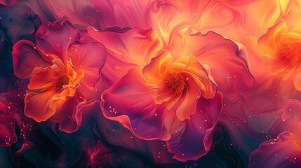 Obraz premium Bold and imaginative abstract background, focusing on close-up psychedelic florals for a captivating, dream-like effect. 