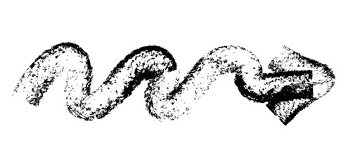 Hand drawn simple arrow drawn with wax crayon, chalk or charcoal. Uneven dry texture for underlining highlighting. Pencil drawn lines, strikethrough, grungy vector isolated on white