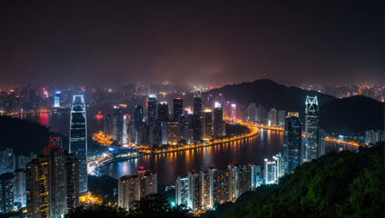 city skyline at night