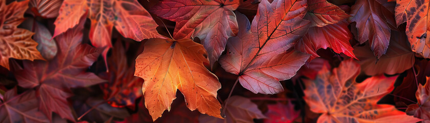 Crisp Autumn Leaves Pile: Close-Up of Textured and Colorful Autumn Leaves Pile in Seasonal Scene