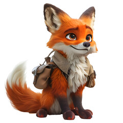 A 3D animated cartoon render of a smiling fox leading lost wanderers.