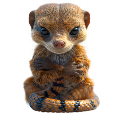 A 3D cartoon style illustration of a fearless mongoose protecting a child from a venomous snake.