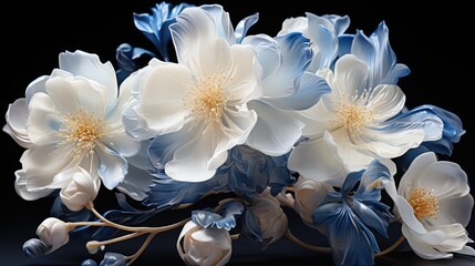 white flower on blue background