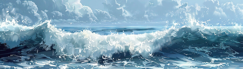 Frothy Ocean Waves: Close-Up of Textured and Foamy Ocean Waves in Coastal Scene