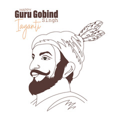 Guru Gobind Singh, last Sikh guru, hero of India. Line art, vector