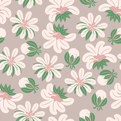 Seamless pattern, pink flowers and buds, pastel colors. Background, wallpaper, textile, vector