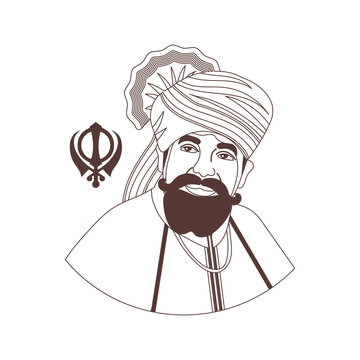 sikh man portrait brown line art clip art preview