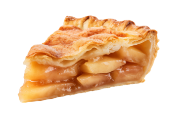 Apple pie slice isolated on transparent or white background, png