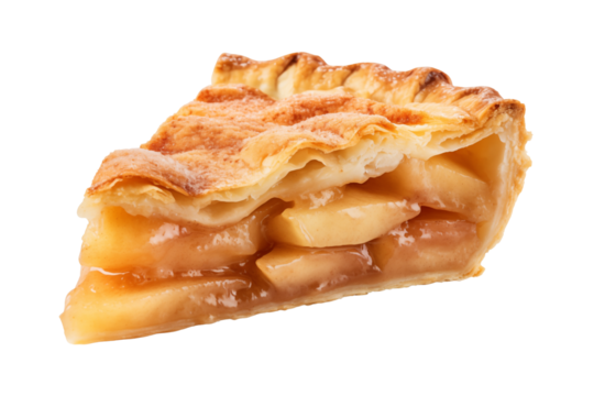 Apple pie slice isolated on transparent or white background, png