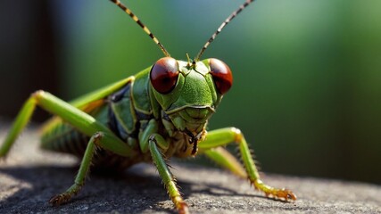 grasshopper on a green leaf - Powered by Adobe