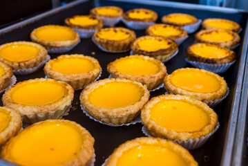 Fresh baked egg tart in the bakery shop