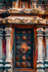 Ayodhya, India. Hanuman Garhi Temple. Details of architecture.