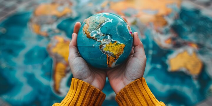Hands Holding Vibrant Digital Globe Representing Global Cultural Immersion App