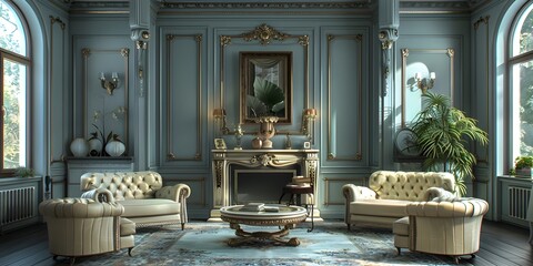 Elegant and Ornate Interior of a Prestigious Historical Mansion with Luxurious Furnishings and Dcor