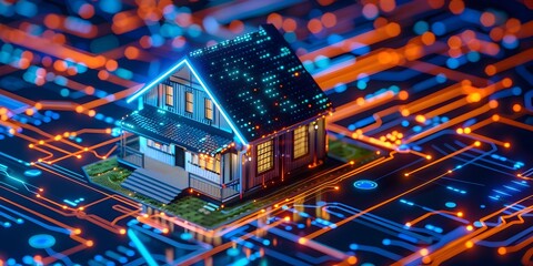Obraz premium Futuristic Smart Home Automation and Home Technology Concept with powered Digital Home Systems and Intelligent Building Design
