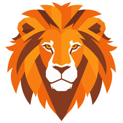 Lion head logo brand identity illustration orange geometric symmetrical design for business zoo parks and power isolated on white