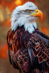 Portrait closeup of an American bald eagle predator national bird of USA independence day celebration blur background 