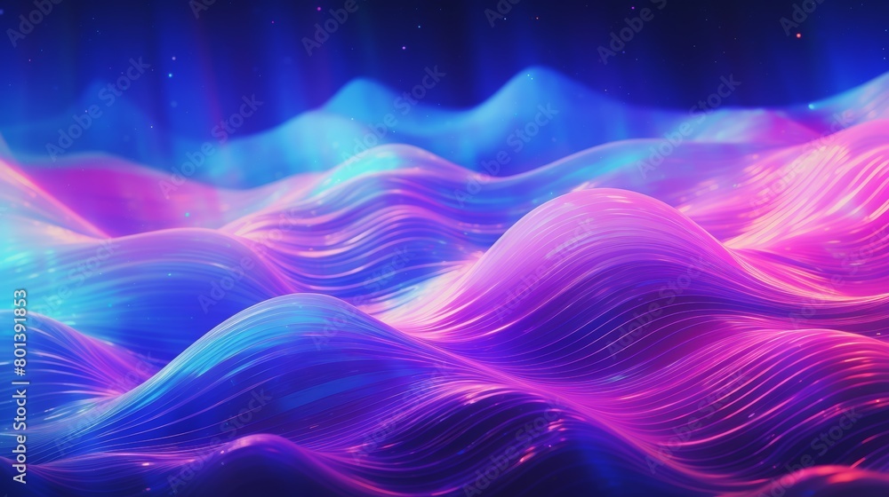 Aufkleber a mesmerizing abstract flowing neon wave background in a glitch art style, with distorted pixels and