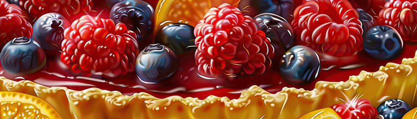 Glazed Fruit Tart: Close-Up of Shiny and Textured Glazed Fruit Tart in Bakery Treat