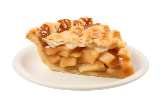 Apple pie slice isolated on transparent or white background, png