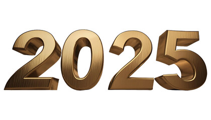 2025 golden symbol bold letters 3d, transparent illustration. AI