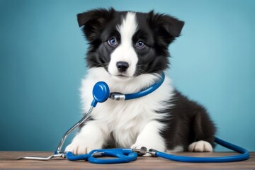 care puppy dog pet blue collie reception concept vet veterinary little doctor border animals...