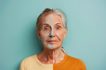 Split skin care routines for Babyboomers feature worry lines, hair color secrets, and visual age comparisons to define aging stages.