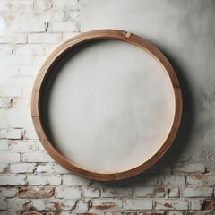 circle wooden frame on brick wall