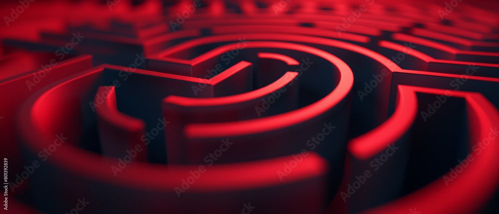 Wall mural red pattern with simple labyrinth shapes, abstract background